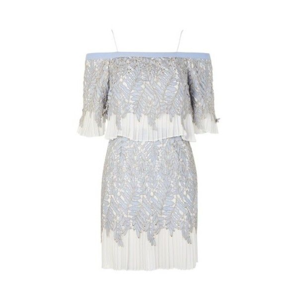 Topshop Leaf pleat bardot dress